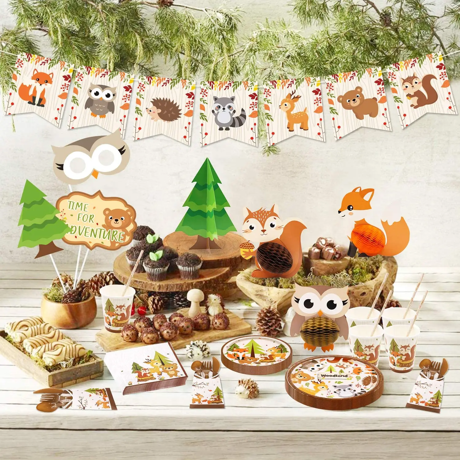 Best Price Suministros de vajilla para fiesta de animales, suministros de colección para invitados de fiesta, decoración de cumpleaños para baby shower, Fiesta Temática forestal 0BJkqVdJg