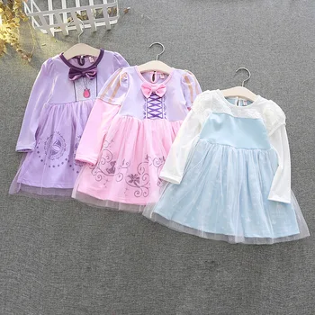 

Disney Kids Dresses for Girls Sofia Cinderella Princess Dress Christmas Halloween Children's Clothing Elegant Bow Cartoon L942