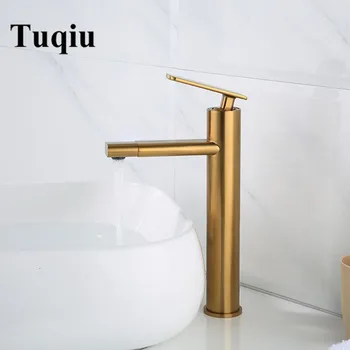 

Basin Faucets Brushed Gold Brass Faucet Bathroom Sink Faucet Single Handle Deck Mounted Toilet Hot And Cold Mixer Water Tap