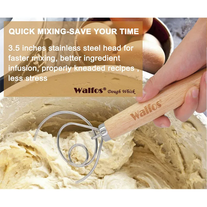 WALFOS Danish Dough Stainless Steel Danish Dough Whisk Baking Pastry Blender Egg Beater Tools Bread Making