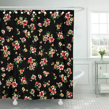 

Blue Colorful Red Orange Little Tiny Small Floral Flower Shower Curtain Waterproof Polyester Fabric 72 x 72 Inches Set with Hook