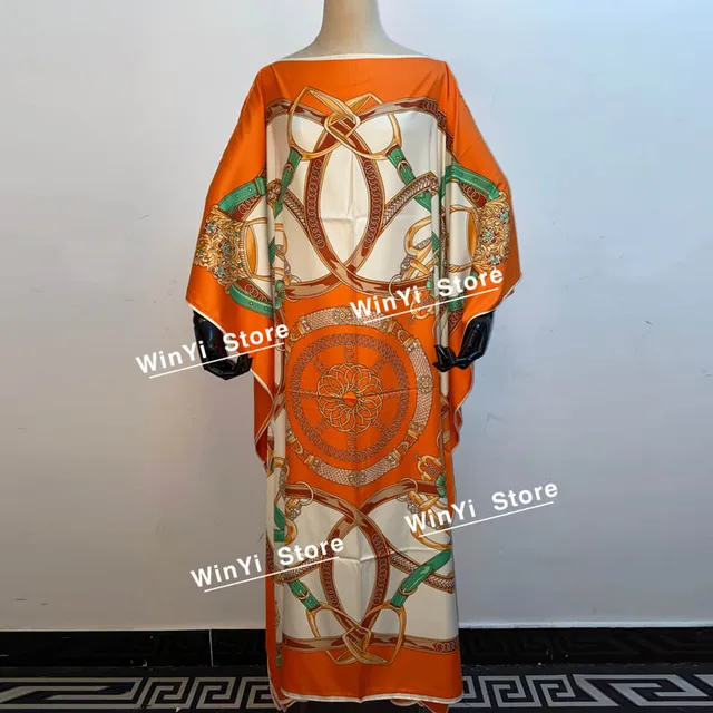 Africa Fashion Blogger Recommend Popular printed Silk Kaftan Maxi dresses Loose Summer Beach Bohemian kaftan long dress for lady 13