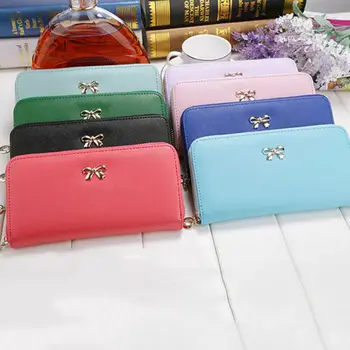 

Women's long wallet PU leather solid fashion clutch bag credit card holder purse