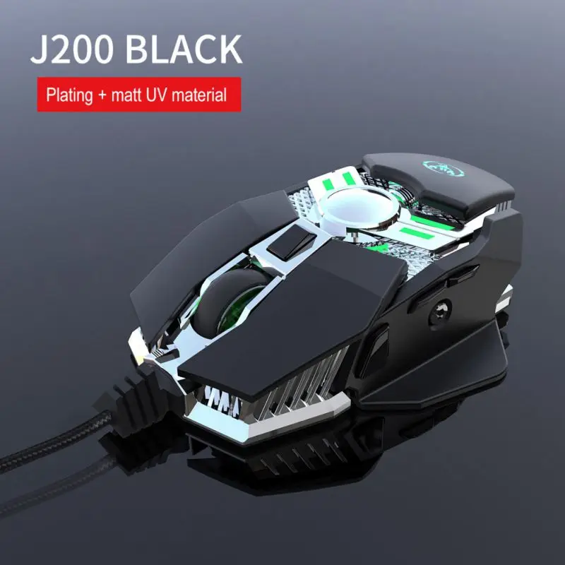 J200 Механическая мышь, USB игровая мышь, 6400 dpi, 7 клавиш, программируемая проводная мышь для макросъемки, эргономичная мышь для ПК и ноутбука