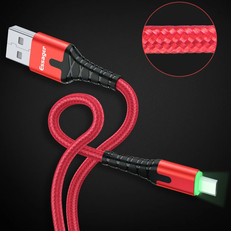 

Essager LED USB Micro Cable Fast Charge Wire Cord 3m USBC Cable for Xiaomi K20 Samsung Mobile Phone USB-C Wire Cord