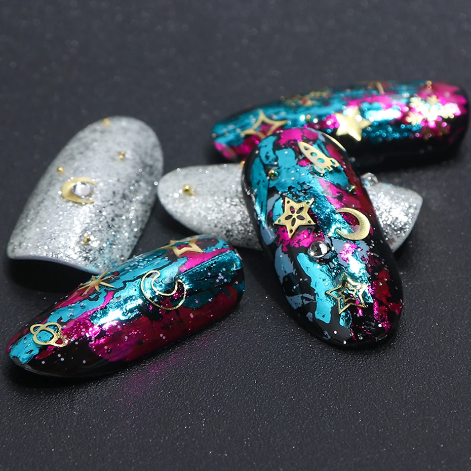 120pcsbox 3D Alloy Flakes Nail Art Decorations Gold Star Moon Snowflake Metallic Sequins Paillete Manicure Accessories BE970-C (5)