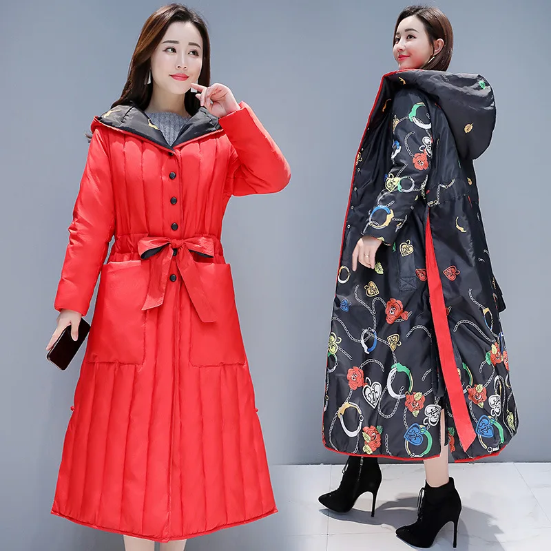 

Cotton Coat Women's 2018 New Style Casual Elegant Warm Mid-length Winter Solid Color Hooded Thick Versatile Slim Fit