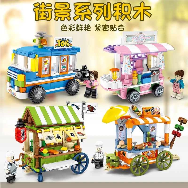

Baby Semp Street View Series 601101 Ice Cream Car Barbecue Creative Assembled Toys Gift Small Particles Building Blocks