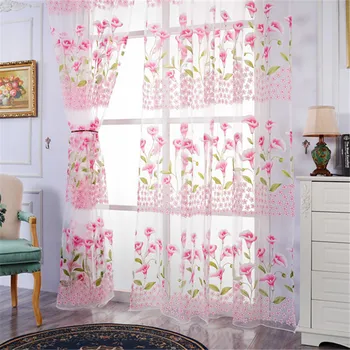

Beautiful Sheer Curtains for Living Room Bedroom Kitchen Pink Tulle Curtain Panels Window Screen Voile for Girls