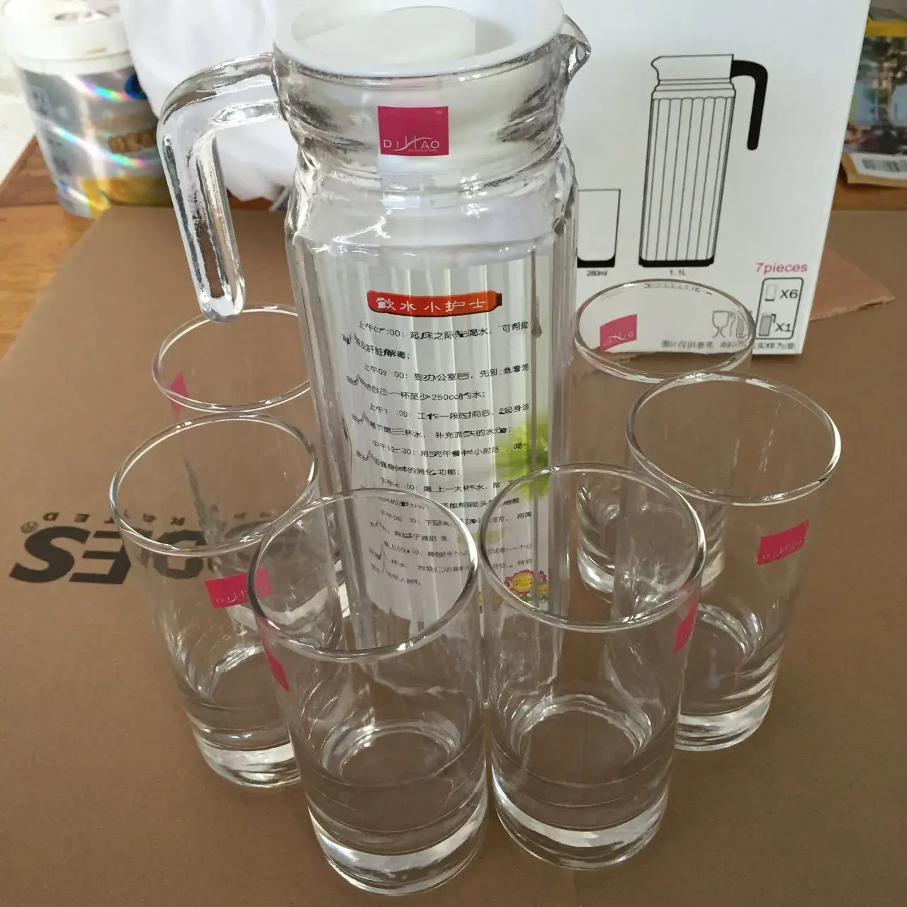 Manufacturers Direct Selling Customizable Promotional Gift Logo Trademark Design Printing 4+ 1 Cold Water Pot Glass Tea Set