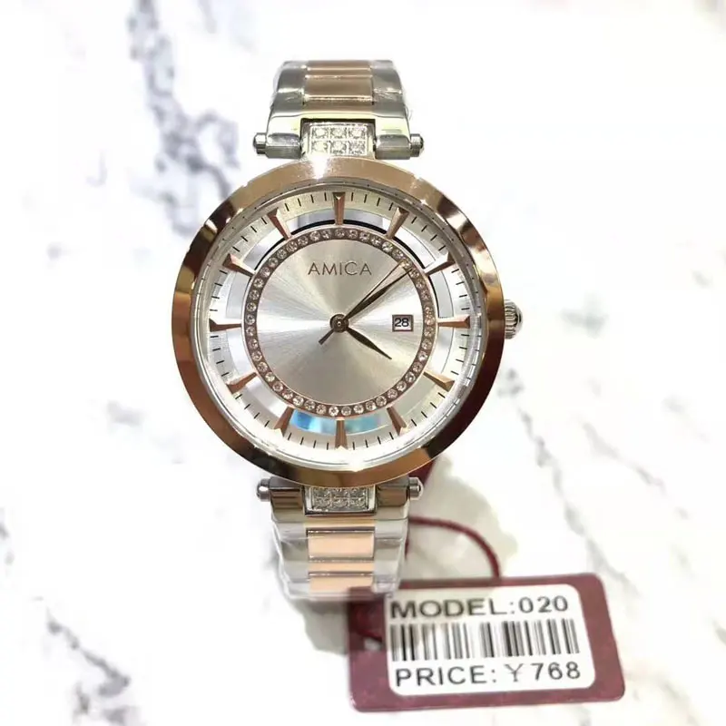 

AMICA Luxury Brand New Fashion Womens Full Steel Shell Hand Surface Hollow Quartz Watch Ladies Watch Gift relogio feminino