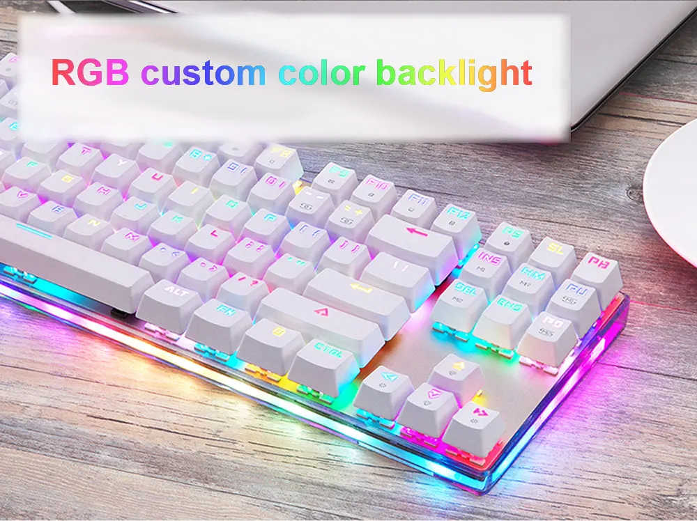 Motospeed K87S ABS USB2.0 Wired Mechanical Keyboard with RGB Backlight Blue Switch for Computer Gaming and Tying White 1.8mCable