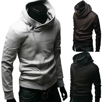 

M-3XL Men Stylish Solid Color Long Sleeve Diagonal Zipper Cotton Sports Hoodie Coat Sportswear Gym Tight Training Sweatshirts