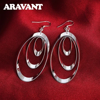 925 Silver Three Circle Drop Earrings For Women Wedding Fashion Jewelry