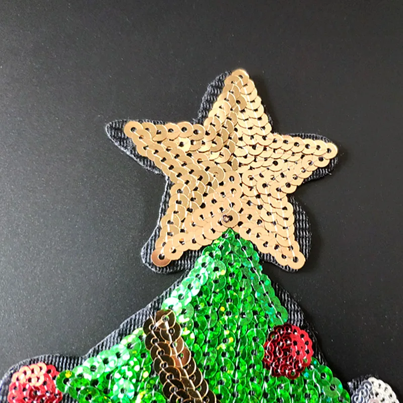 24CM Christmas Tree Patch Diy Clothes Stickers Green Sequins Large Biker Badge Iron On Patches For Clothing Strange Things