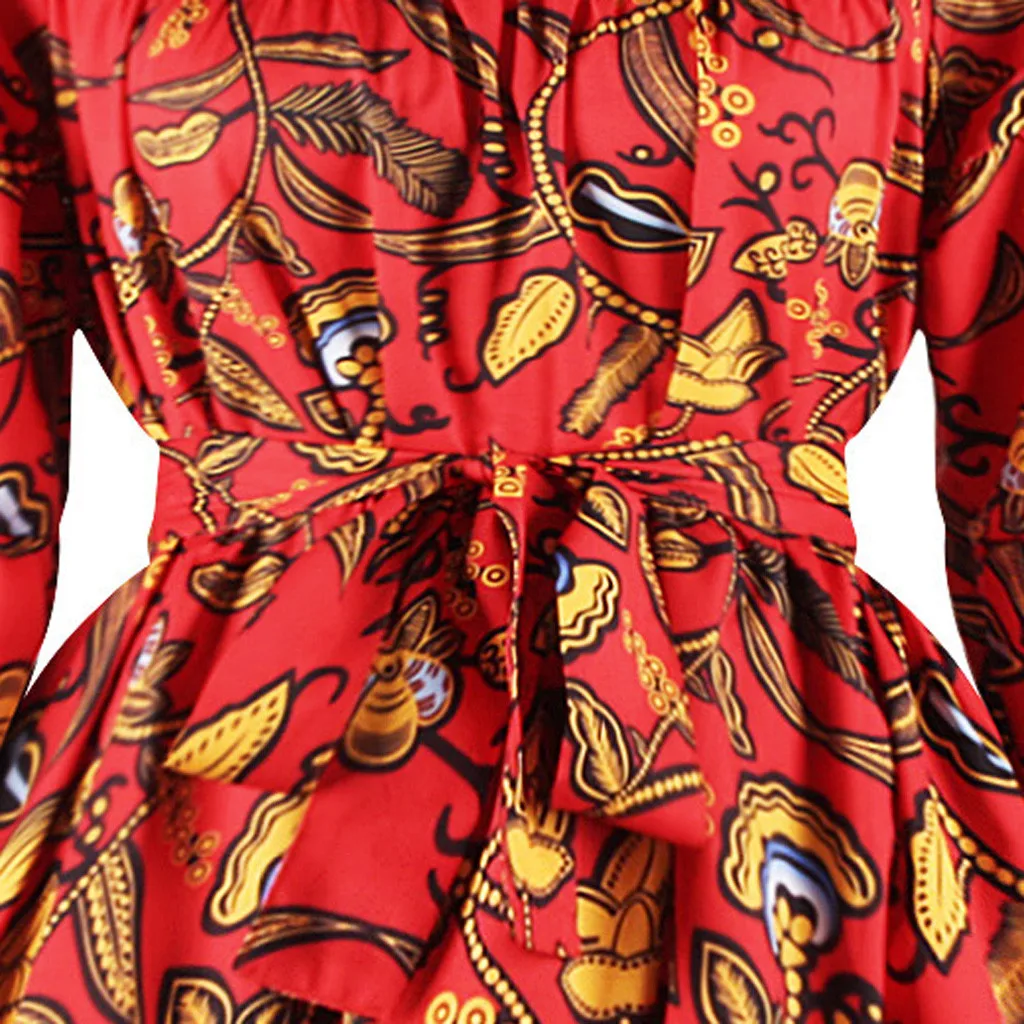Новое Женское модное Свободное платье с o-образным вырезом и принтом vestidos de verano Бандажное платье с завышенной талией sukienka# C9
