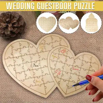 

New Guest Book Puzzle Personalized Heart Milk Bottle Shape Wooden Wedding Jigsaw Puzzle Guestbook Party Accessory Wedding Gifts
