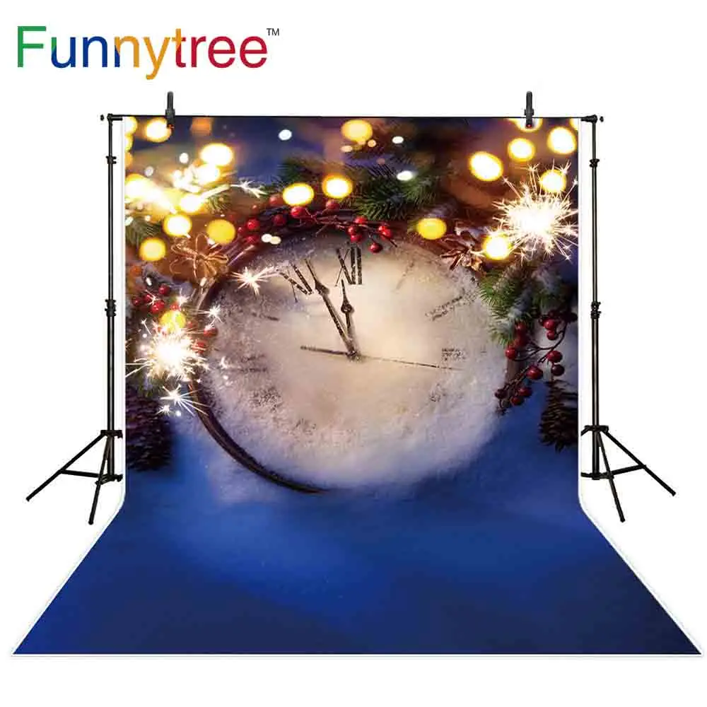 

Funnytree background photography new Year winter clock Fireworks Christmas tree backdrops photocall camera photophone fotografia