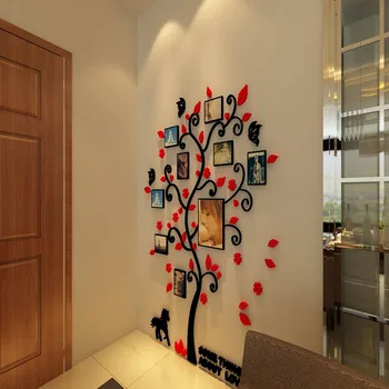 

3D Acrylic Crystal Three-dimensional Wall Stickers Living Room Photo Wall Frame Tree HAPPY FAMILY Multi-piece Package Europe