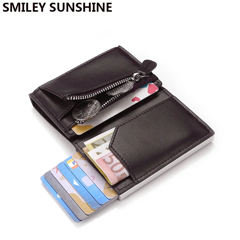 Mini Wallet Money-Bag Credit-Card-Holder Purse Luxury Rfid Black Slim Male Smart Genuine-Leather