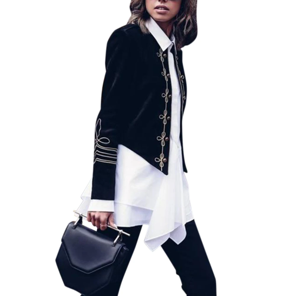 lower price  Female Military Jacket Vintage Short Style Women Double-breasted Short Style Long Sleeve Printed Co