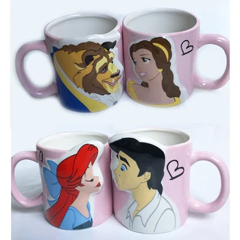 

2 pcs Cartoon Beauty and the Beast Mug Mrs Potts Chip Mugs Loves pair Kiss Cups Ceramic Coffee Tea Pot Cup Best Christmas Gifts