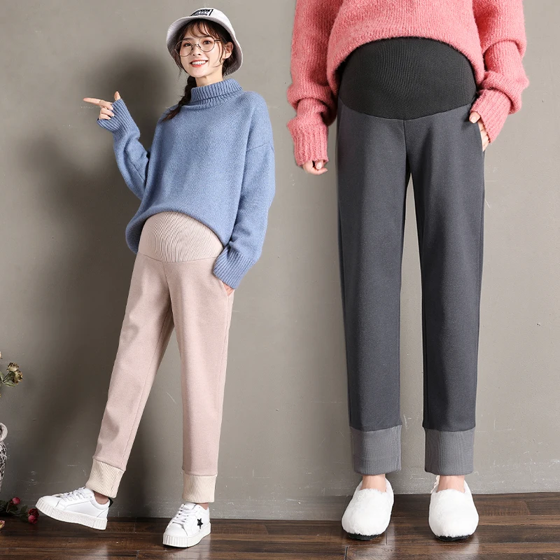 

Hairy Maternity Pants Contrast Color Pregnancy Pants Straight Maternity Trousers Autumn Casual Korean Clothes for Pregnant Women