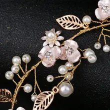 Головной убор невесты, лента для волос подружки невесты, ручная работа, жемчуг, сплав, листья, резинки для волос, аксессуары для волос, лента для волос