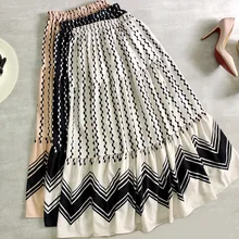 

Women High Waist Elegant A-line Big Swing Skirts Spring Summer Polka Dots Graffiti Patchwork Cake Midi Long Skirts Boho Style