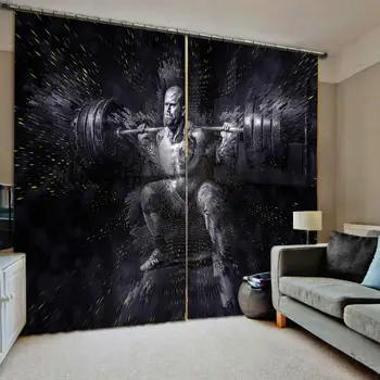 

Modern Home Decoration Living Room Curtains 3d Sports weightlifting Luxury Blackout 3D Window Curtain For Living Room