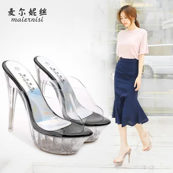 

heel transparent ultra high heel anti-slip women's sandals