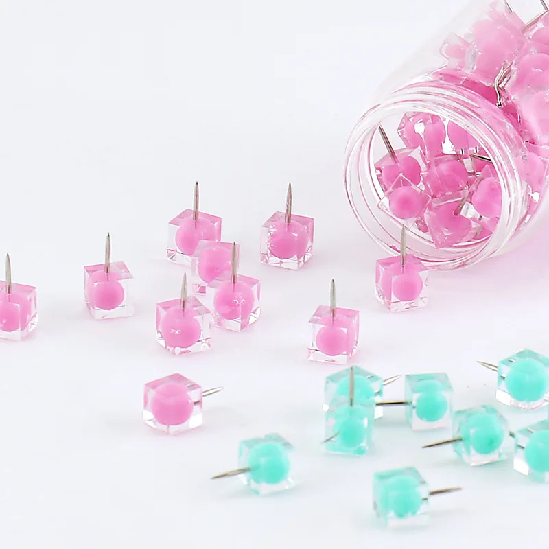 

New Style Square Transparent Pushpin Candy Color Fashion Creative Corkboard Push Pin Photo Wall 60 One Box Set