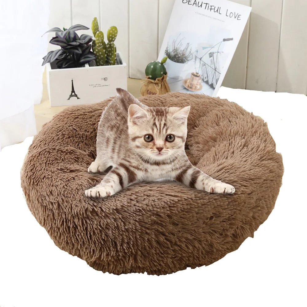 Soft Long Pile Round Pet Bed Warm Winter Cat Bed Dog Bed Cushion