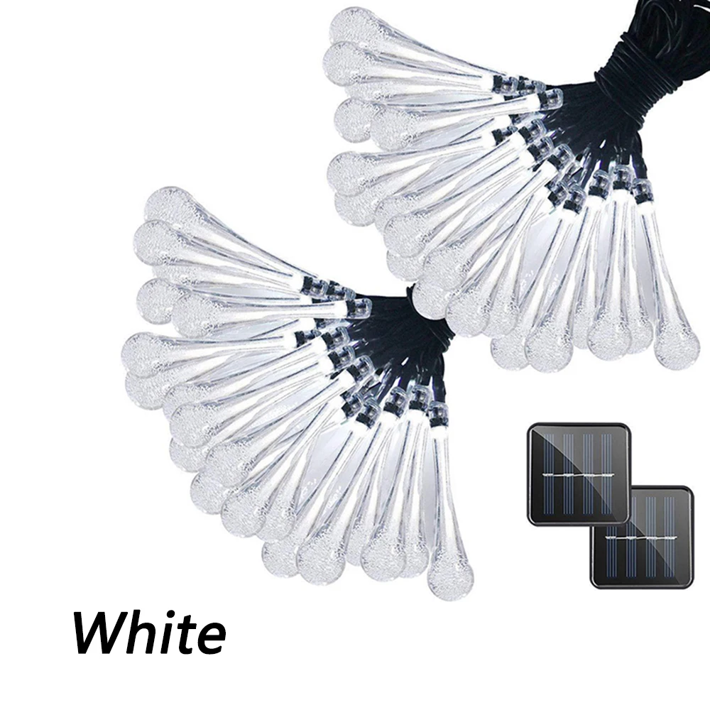 Solar Light String Copper Wire Fairy Water Drop Craft LED string lights Wedding Christmas New Year Holiday Decoration - Цвет: White