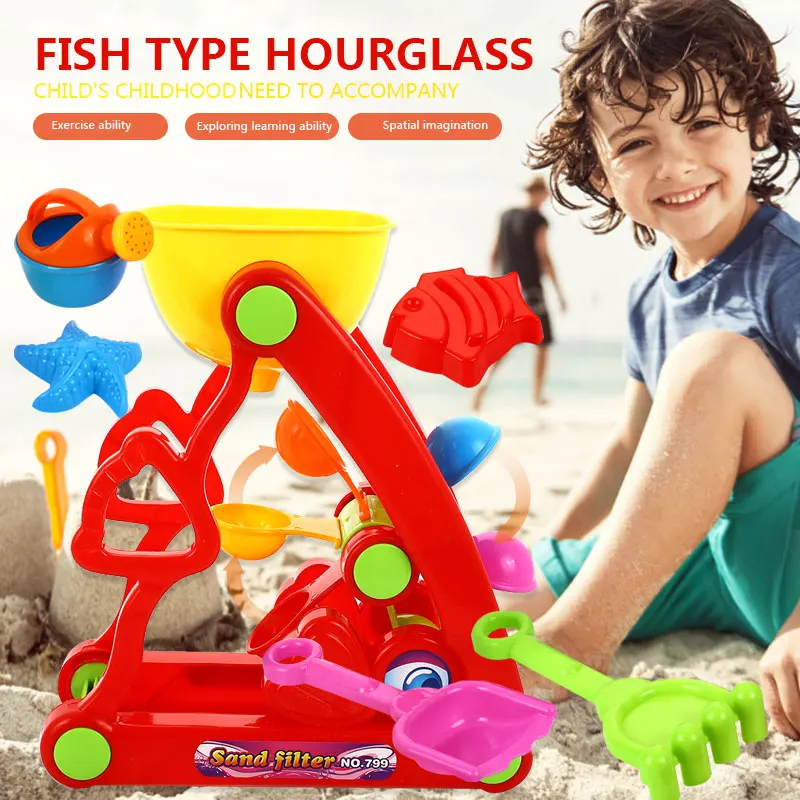 Sand Wheel 6pcs Beach Toys Hourglass Beach Game Entertainment Polychrome Learning Cool Water Wheel Set Fun