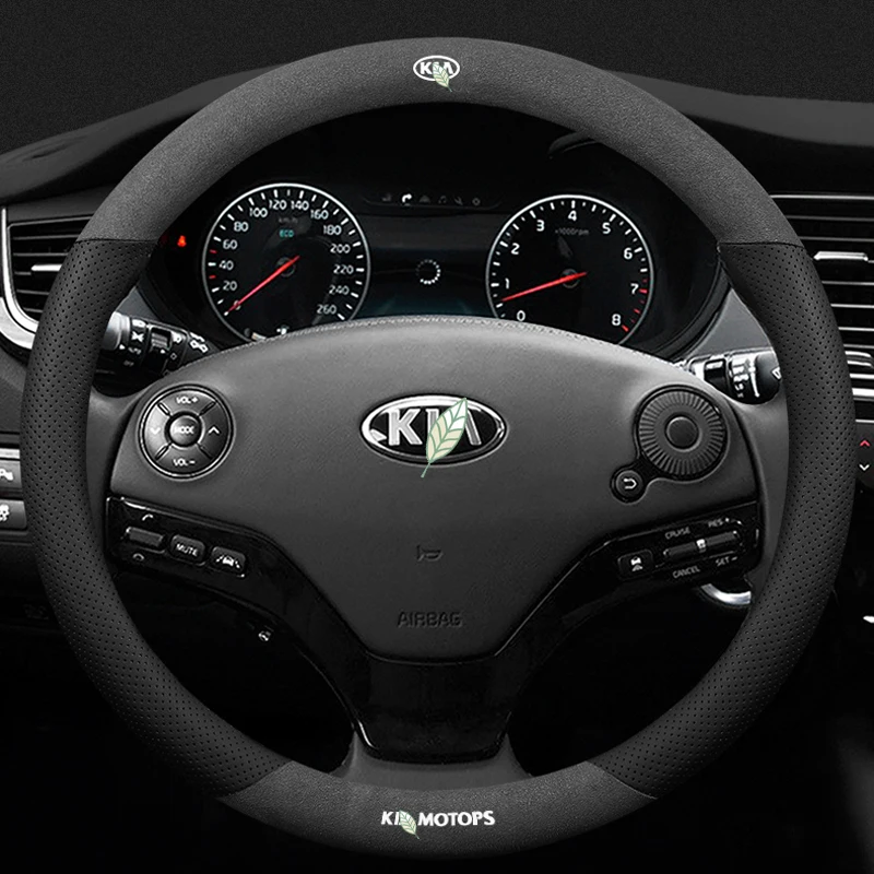 

For Kia 3D Laser Printing Logo Cow Leather Car Steering Wheel Cover Fit Cerato Forte Optima Picanto K2 K3 K4 K5 KX5 KX7 Soluto
