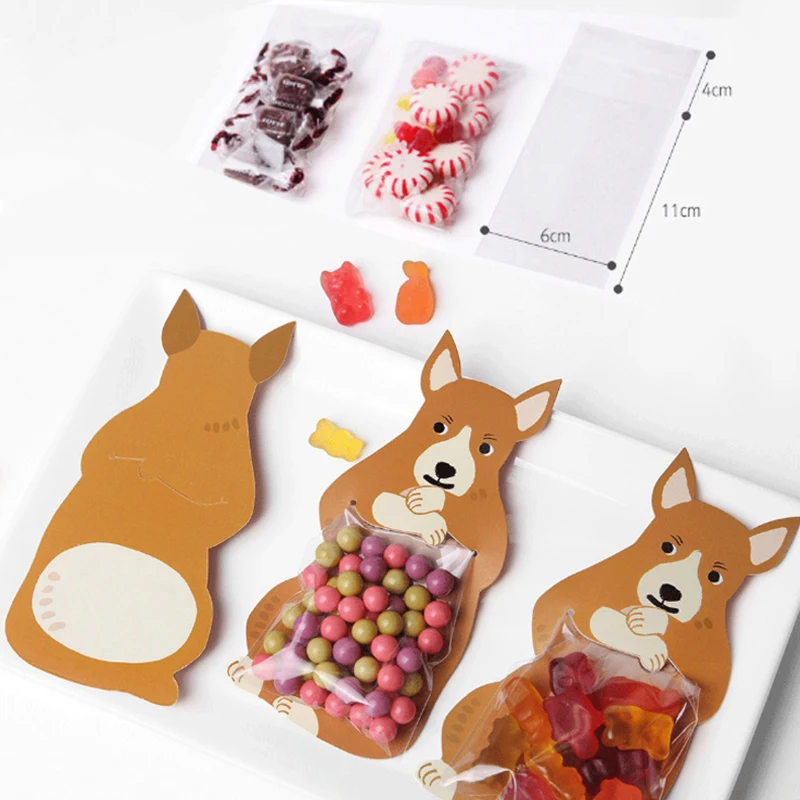 

DIY Gift Package Cartoon Animal Card Cellophane Empty Storage Bag Food Snack Cookie Candy Decorative Self Adhesive Pouch 10Pcs
