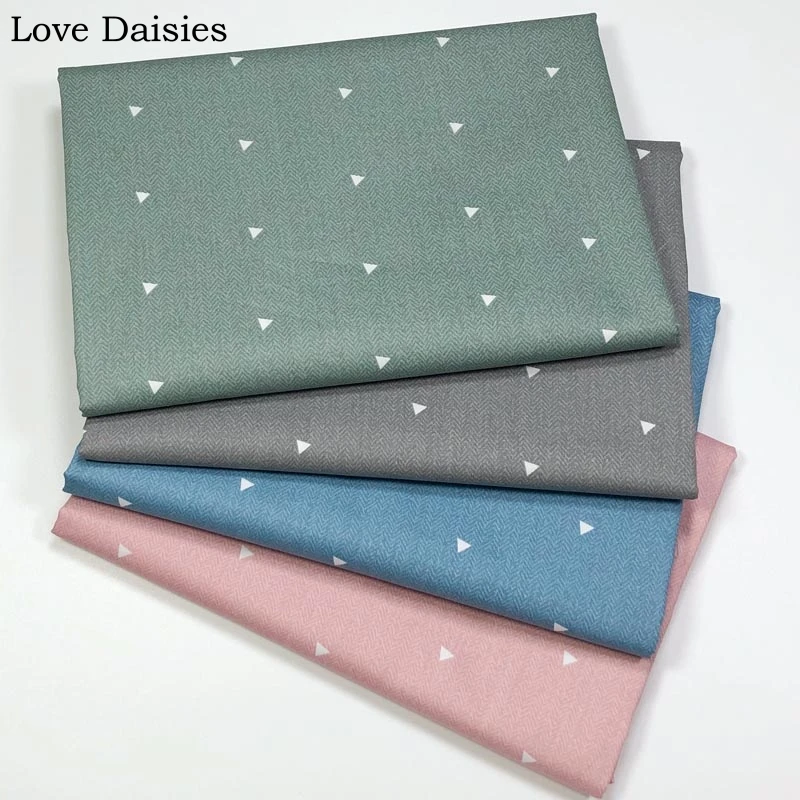 Хлопок, саржа, рисунок в елочку, зеленый, серый, синий, розовый, геометрический, три угла, ткань для ручной работы, для детей, простыня, одежда, ручная работа, ремесло, Декор