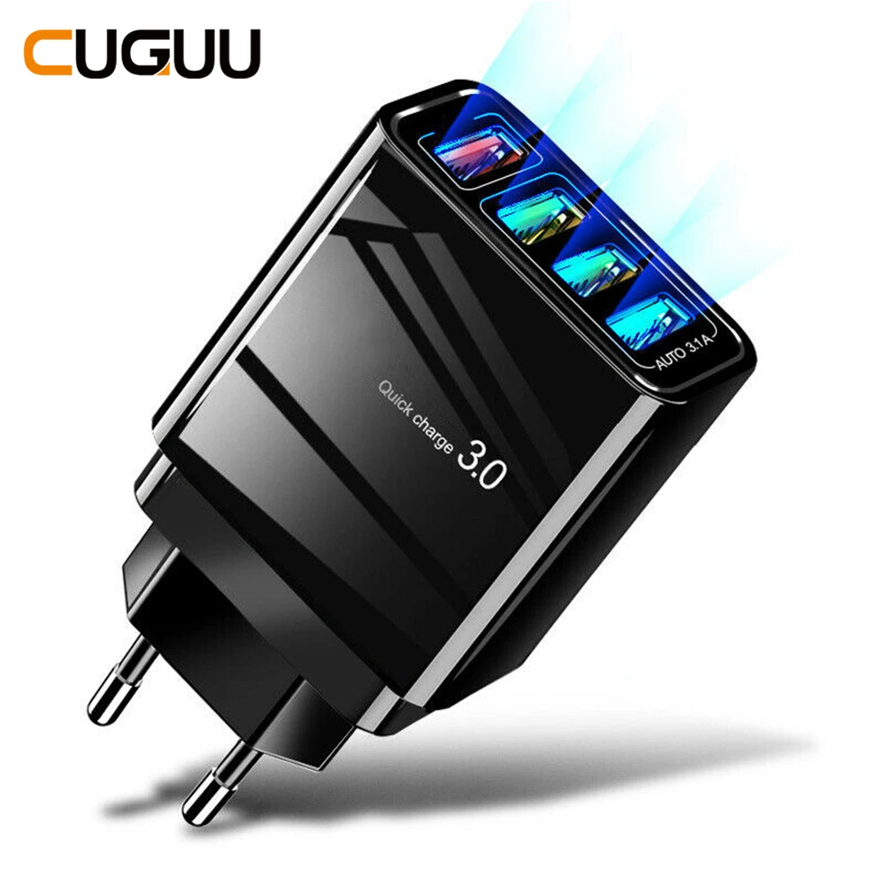Быстрое зарядное устройство QC3.0 USB 3A для iPhone 4 порта быстрое настенное Samsung адаптер