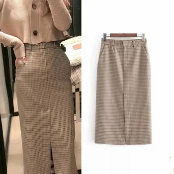 

Vintage women's skirt houndstooth straight midi skirt casual faldas mujer moda 2020 chic female england elegant ropa mujer