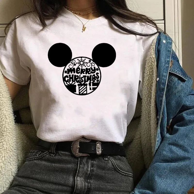 Милый Micky Mouse уха Merry Рождественская футболка Для женщин Harajuku модная Милая Рубашки