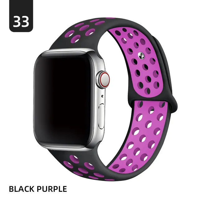Silicone Strap For Apple Watch band 40mm 44mm 38mm 42mm 44 mm Rubber watchband smartwatch bracelet iWatch series 3 4 5 6 se band Black plus purple
