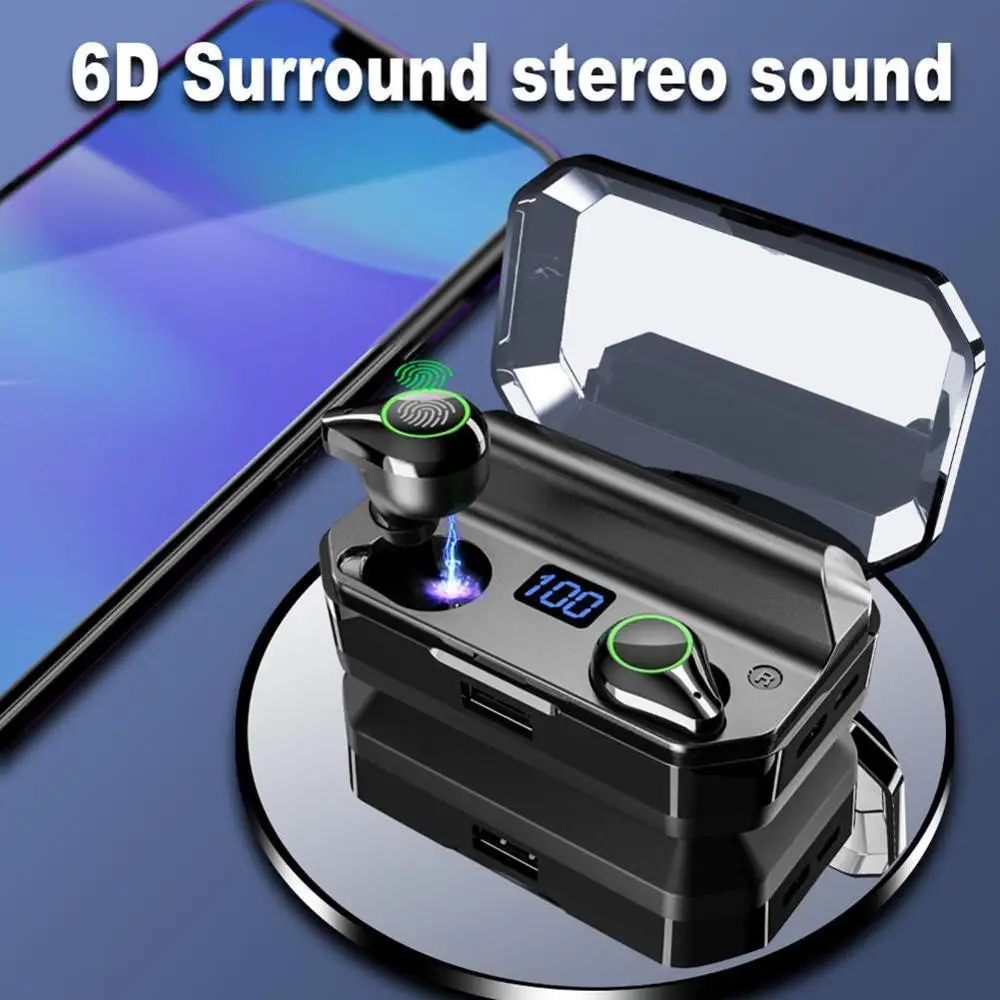 

T9 TWS Wireless Bluetooth 5.0 Headphones IPX7 Waterproof Swimming Earphones Mini 6D Stereo Sports Earphone 7000mAh Charger Box