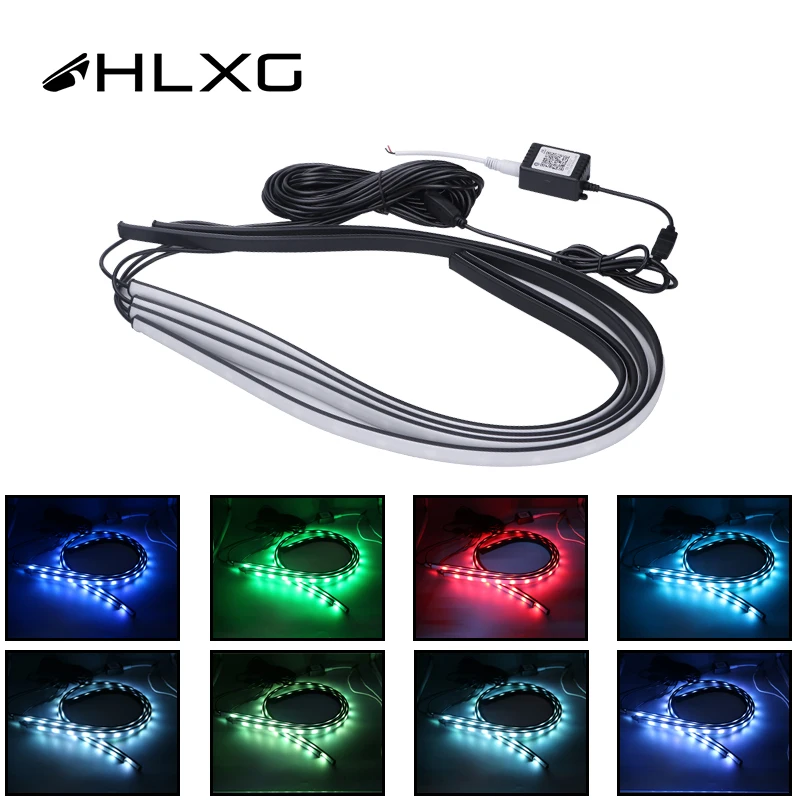 HLXG 4X автомобильный неоновый свет светодиодный 12 в RGB тонкий Гибкая мягкая трубка подсвечивающий подтело под системой полосы света с приложением управления телефоном