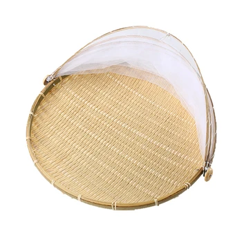 

Rectangular Fruit Basket With Gauze Food Tent Kitchen Vegetables Hand Woven Bread Bamboo Dustproof Home Space Saving Bug Proof