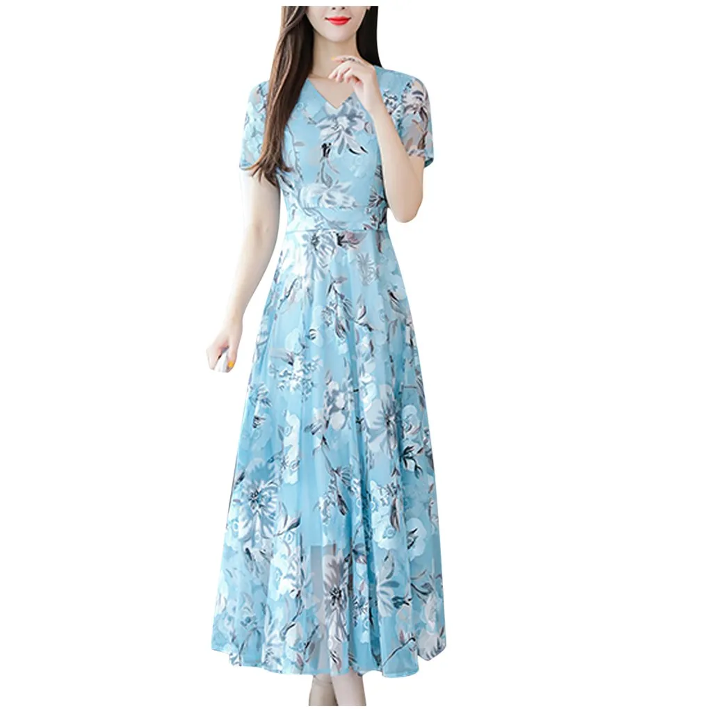 Богемное платье, женское модное летнее платье до колена с коротким рукавом, платье с принтом размера плюс, vestido mujer vestidos de verano