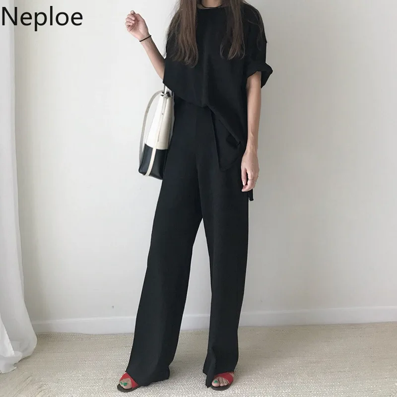 Neploe/повседневный комплект из 2 предметов для женщин футболка с круглым вырезом