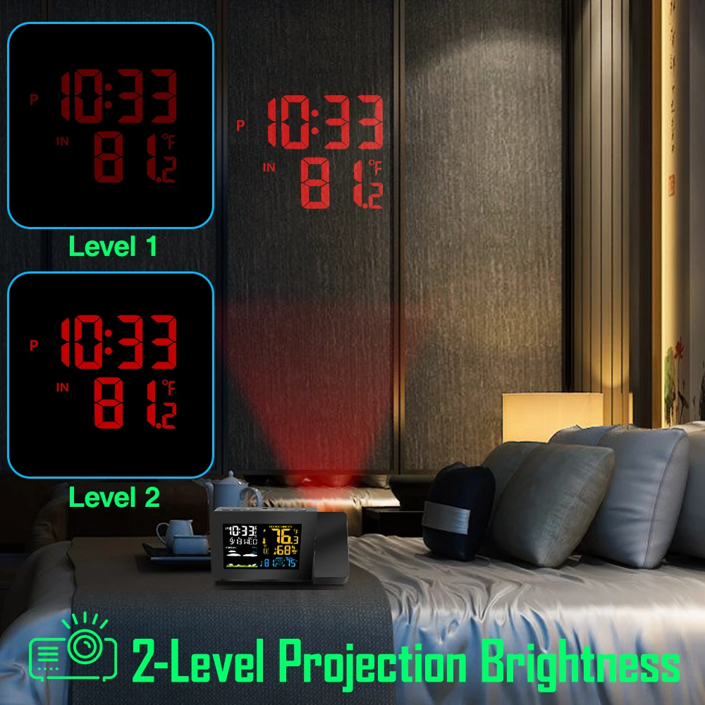 Метеостанция Крытый открытый беспроводной термометр 2 черные наружные датчики проекционные часы 3391 цифровой Повтор будильника