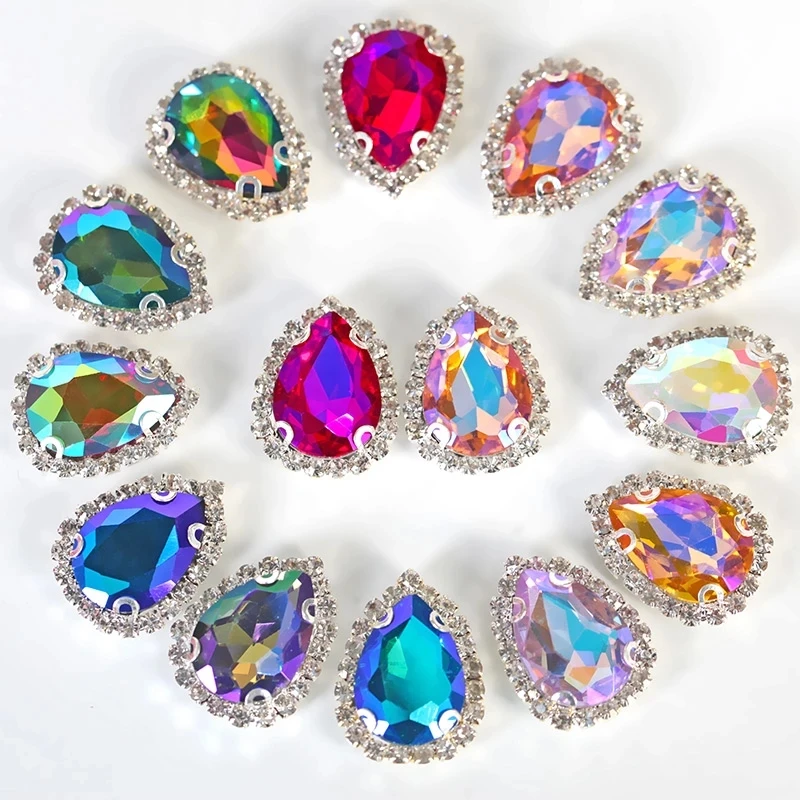 20pcs 13x18mm Teardrop Colorful Sew On Rhinestones With Lace Claw Red ...