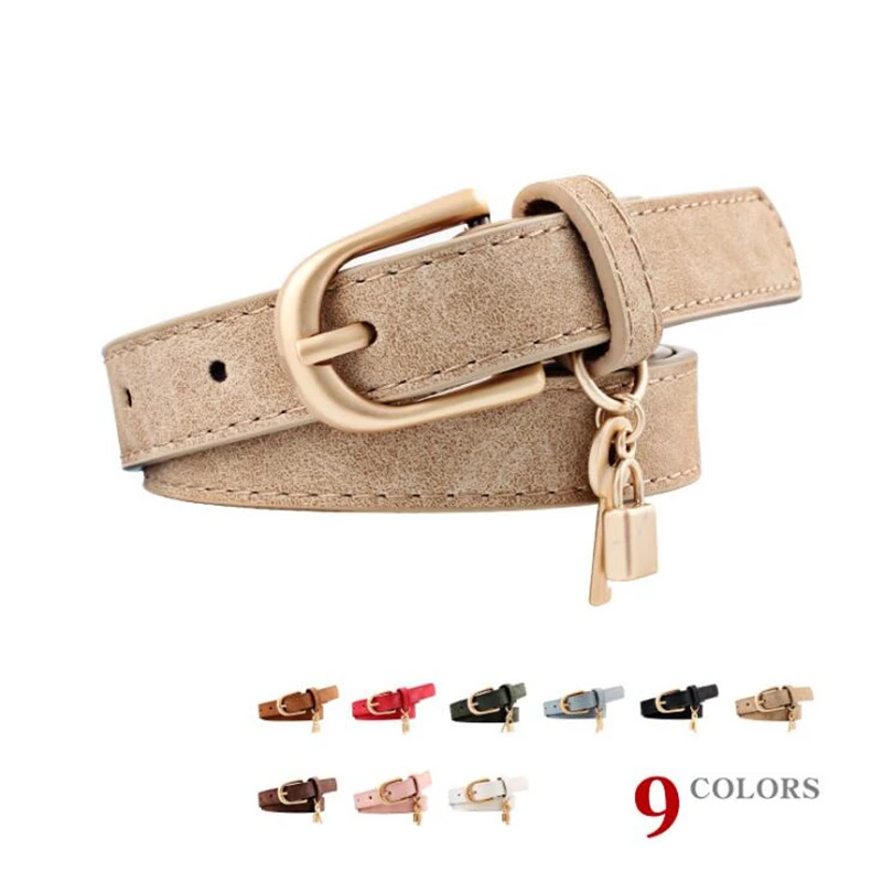 

JXQBSYDK Belts for Women Fashion Personality Key Lock Pendant Pin Buckle Designer Belt High Quality PU Strip Female Waist Belts